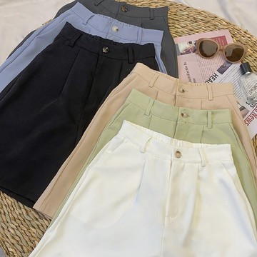 品牌折扣~專柜撤回女裝薄款寬松高腰西裝短褲2021a字闊腿五分中褲
