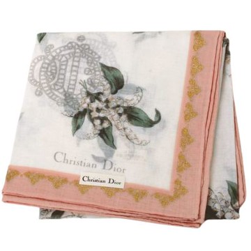 DIOR 迪奧 Christian DIOR 迪奧 迪奧 繽紛鈴蘭花朵圖騰品牌字母LOGO帕領巾(白/粉紅色系)