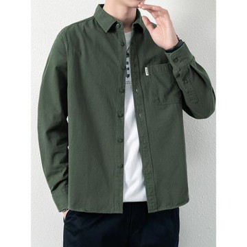 日系純棉長袖襯衫男2024新款春秋季休閑美式寬松工裝襯衣男士外套