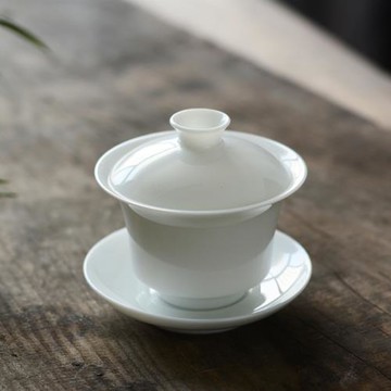 三才蓋碗茶杯景德鎮甜白瓷陶瓷蓋碗大小號功夫茶具泡茶碗純色蓋杯