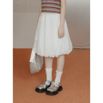 QUEENSHOP 2026春夏新品女裝可麗露-雙層網紗氣球五分裙03030265