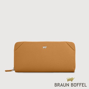 【BRAUN BUFFEL 德國小金牛】台灣總代理 斯萊特-A 8卡拉鍊長夾-淺棕/BF565-601-CS