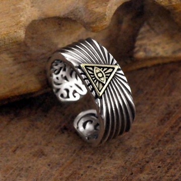 925銀上帝之眼男士潮人荷魯斯之眼Eye of Providence目玉戒指純銀