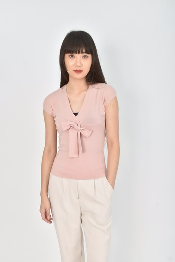 (S) jamei chen春夏質感v領羊毛粉色上衣