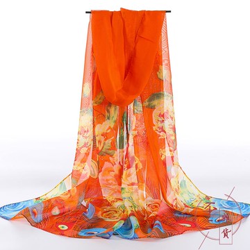 絲巾女夏季長款雪紡圍巾韓版百搭沙巾印花披肩防曬沙灘巾【不二雜貨】