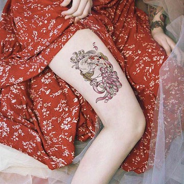 發2張【蓮花貓咪】高級感紋身貼防水持久仿真