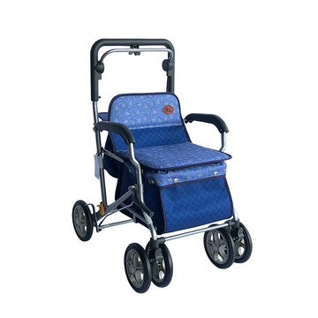 【海夫健康生活館】YL 四段高度調整 煞車 摺疊 購物助行車 藍格變形蟲(NO.312-2106)