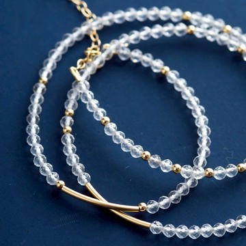 白水晶三圈14KGF手鏈 |14K包金天然石多圈手鍊 客製禮物設計