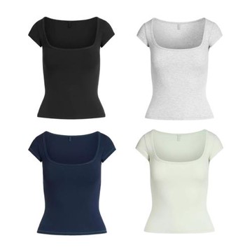 SKIMS卡戴珊COTTON JERSEY大方領純棉短袖T恤上衣半袖打底衫短款