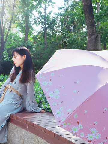 天堂傘小雛菊遮陽傘晴雨女兩用太陽傘防曬防紫外線黑膠折疊三折傘