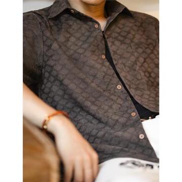 古叔的著【巳蛇】復古蛇紋老錢風短袖襯衫男夏季新款寬松休閑襯衣