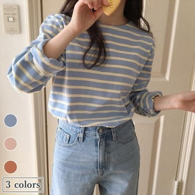 カットソー 春 レディース Tシャツ 長袖 ボーダー柄 ゆったり 長袖tシャツ 秋 ラウンドネック ボーダー柄tシャツ レトロ カジュアル 通販 Lineポイント最大get Lineショッピング