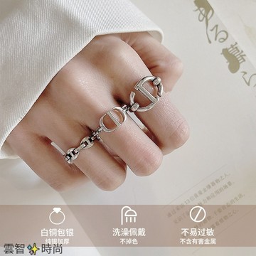 韓式ins時尚 嵐芷925銀戒指時尚潮復古ins手飾跨境小眾設計 感豬鼻子戒指批發女