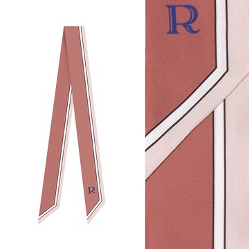 retar 妃紅緞帶式長條絲巾簡約復古髮帶腰帶桑蠶絲真絲圍巾