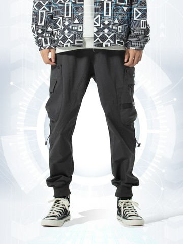 裝飾貼章寬鬆尼龍束口褲