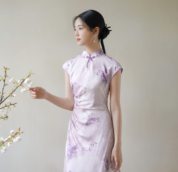 【藤紫人絲】新中式復古中國風 印花收腰/改良旗袍