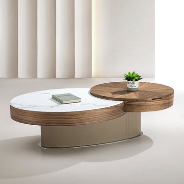 IDEA 桑尼設計感木紋置物雙圓茶几/邊几(客廳桌 雙圓桌)