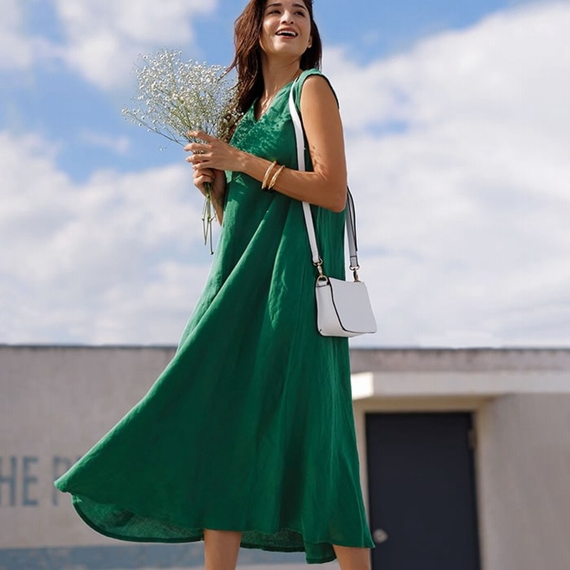 ベルーナ フレンチリネンロングワンピース ブラック L レディース 通販 Lineポイント最大10 0 Get Lineショッピング