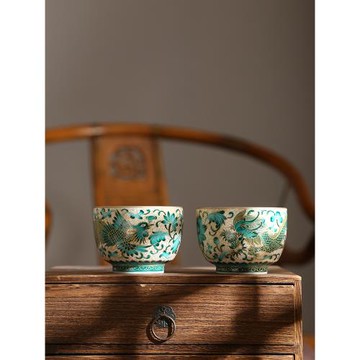 景德鎮純手繪琺瑯彩主人杯單杯女龍鳳情侶對杯功夫茶杯陶瓷品茗杯