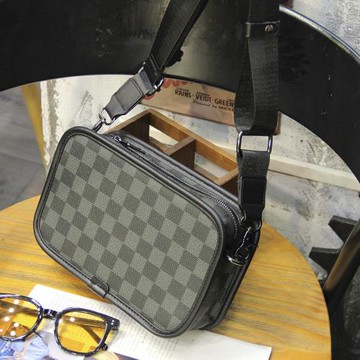 格子時尚單肩包街頭潮流挎包韓版男斜挎包戶外通勤小挎包