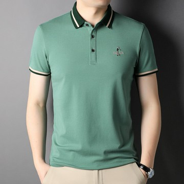 免運 短袖POLO衫男 夏季新款中年男士休閑上衣條紋翻領短袖T恤衫95棉彈力POLO衫打底 快速出貨