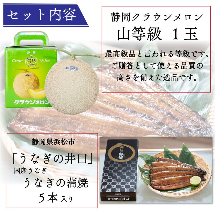 送料無料 産地直送 クラウンメロン 上(山等級)1玉×うなぎ蒲焼 5本 静岡クラウンメロン 浜名湖産 贈りもの うなぎの蒲焼 静岡県産 マスクメロン ギフト 贈答