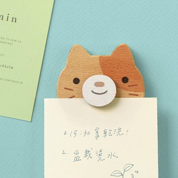 原木動物造型【磁鐵留言夾-小貓】