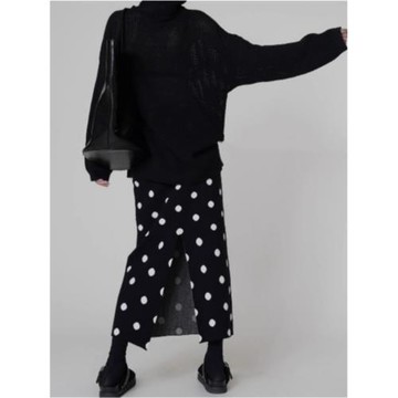黑色波點半身裙秋冬女高級感a字裙羊毛針織直筒包臀裙半裙小個子
