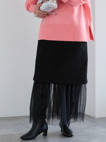 【SET ITEM】佐藤晴美著用款-花呢及膝裙+薄紗長裙(0F000235210) - Te chichi