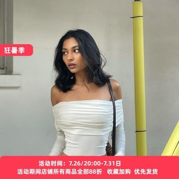 歐美辣妹一字肩露鎖骨雙層堆堆領T恤女夏季彈力緊身顯瘦打底上衣