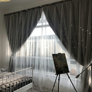 網紅窗簾ins北歐窗簾成品簡約現代臥室全遮光飄窗公主風鏤空星星