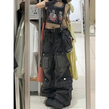 Loose waist wide leg workwear pants 寬松中腰闊腿工裝長褲女士