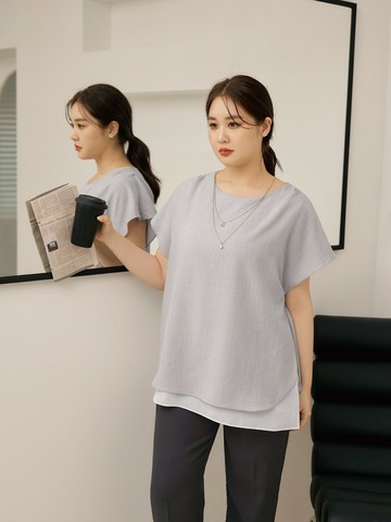 假兩件荷葉寬袖雪紡上衣