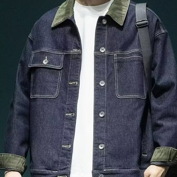 美式復古深藍色牛仔夾克男 2025秋季潮牌寬鬆休閒工裝外套男