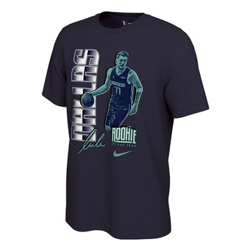 Men's Nike Dallas Mavericks Doncic Character Printing Alphabet Pattern Round Neck Short Sleeve Navy Blue T-Shirt
