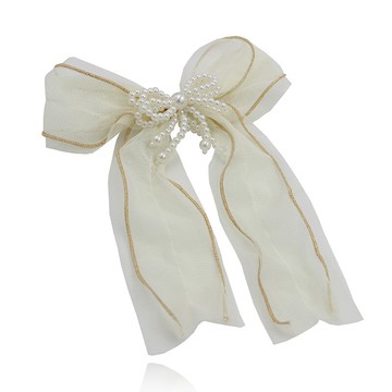 蕾絲珍珠蝴蝶結飄帶發夾女夏季仙氣發卡后腦勺頭飾年新款頭飾