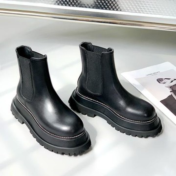 熊太家切爾西靴女真皮煙筒靴復古英倫黑色中幫馬丁靴松糕厚底短靴
