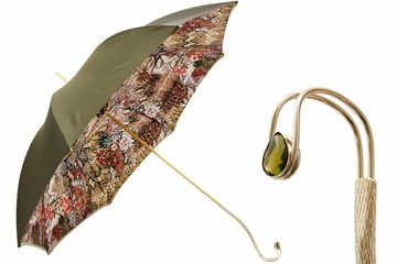 Pasotti 棕色伞面内饰蟒纹 镶嵌宝石手柄 晴雨伞