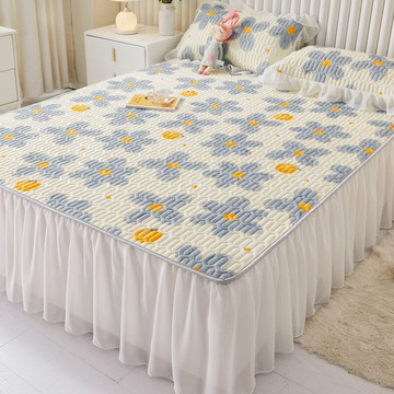 小碎花床裙款乳膠涼席三件套夏季冰絲席空調軟席子可水洗床罩1.8m