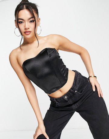 Something New satin corset top in black