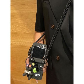 古皇奧利奧適用三星zflip5手機殼w23flip折疊屏保護套zflip4斜挎繩鉸鏈全包zflip6背帶外殼w24flip可愛環吊墜