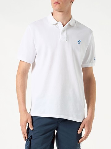 MC2 Saint Barth White Piquet Polo With St. Barth Logo With Vintage Effect