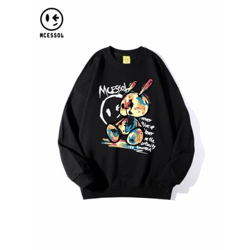 Mcessol設計師原創品牌卡通兔子印花圓領衛衣男女中性風潮無帽衫