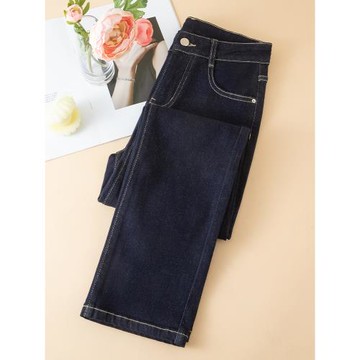 (免運)丹寧藍直筒牛仔褲女2025新款八九分顯瘦高腰深藍色梨形身材煙管褲