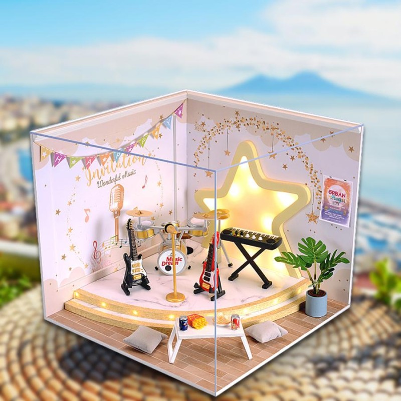 ミニチュアドールハウスキット ミュージックルーム DIY 木製