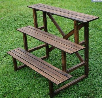 碳化防腐木花架多肉陽臺花架實木制階梯花盆架三層戶外多層置物架