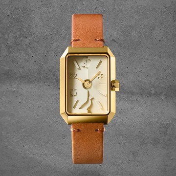 印花樂 X 22STUDIO聯名/上下坡方型清水模錶/琥珀款/I系列