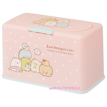 asdfkitty可愛家☆角落生物粉水玉口罩收納盒-約可收納60個紙口罩-日本正版商品