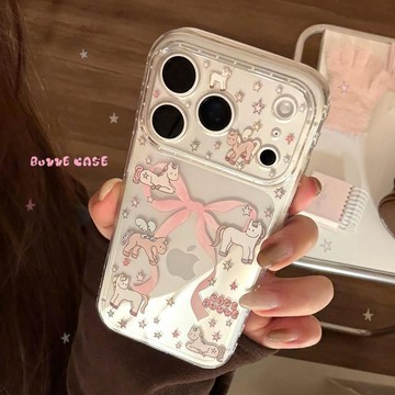 透明粉色小馬適用蘋果17手機殼iphone16promax本命年13卡通15軟17