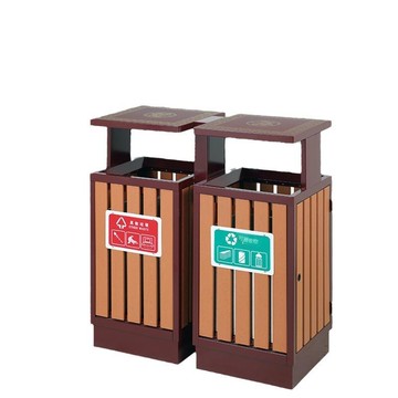 戶外鋼木果皮箱市政景區公園分類塑木鋼條垃圾桶環衛垃圾桶收納桶[DD080109]
